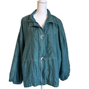 Janeve Vintage Silk Bomber Jacket Teal 80s 90s Womens Size L